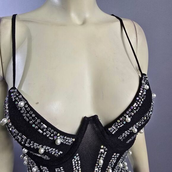 Queen Mania Small Black and Silver Beaded Dress R8 - Picture 4 of 9